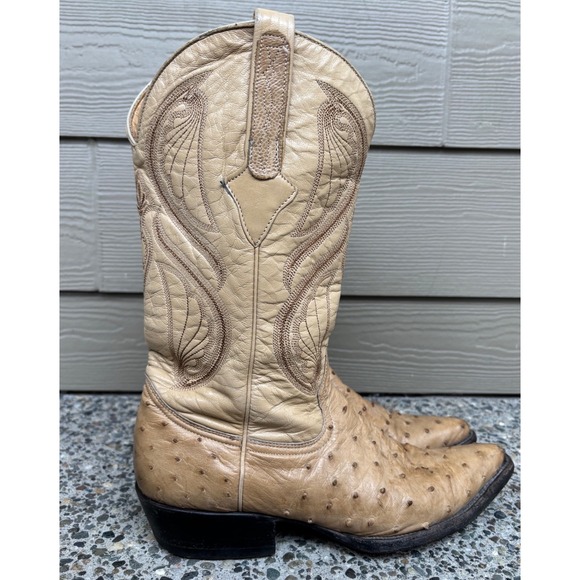 Cuadra Mens Full Quill Ostrich Western Cowboy Boots Tan Beige Pointed Toe Size 8